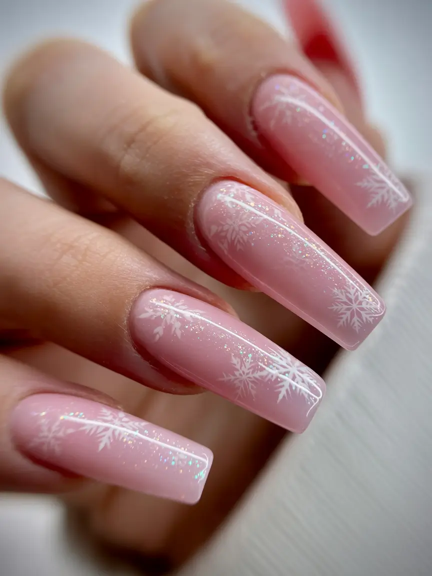 best gel nails 2026 Blush Snowfall Glow in Long Square