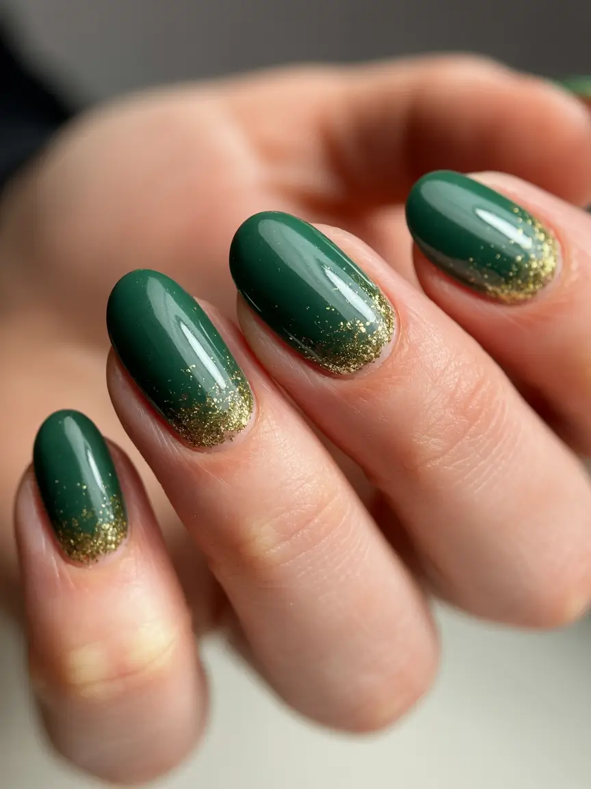 best gel nails 2026 Forest-Green Glow With Golden Fade