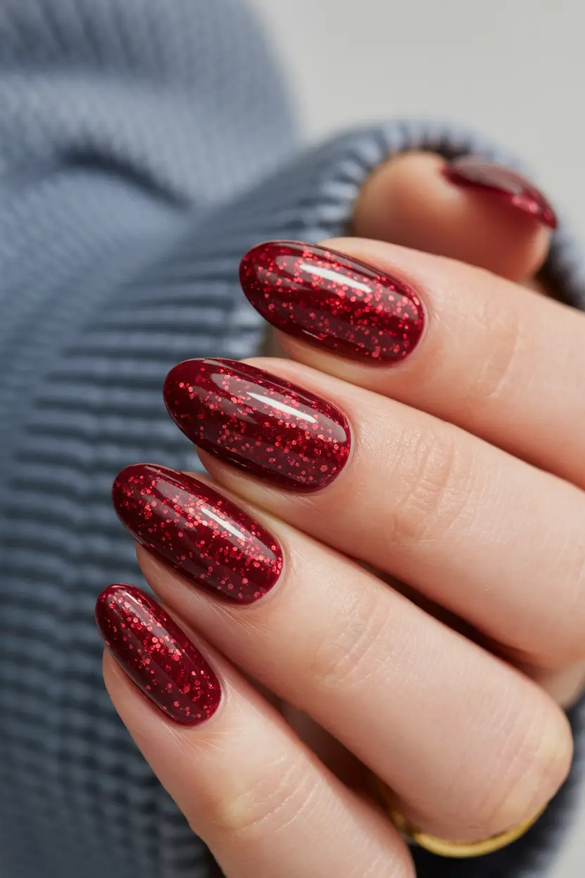 best gel nails 2026 Cherry-Red Sparkle for Bold Energy