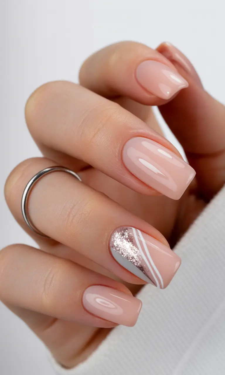 best gel nails 2026 Soft Nude Elegance With Rose-Gold Accents
