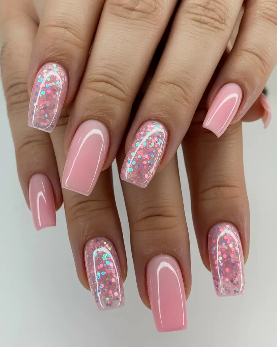 best gel nails 2026 Pink Quartz Sparkle in Soft Square
