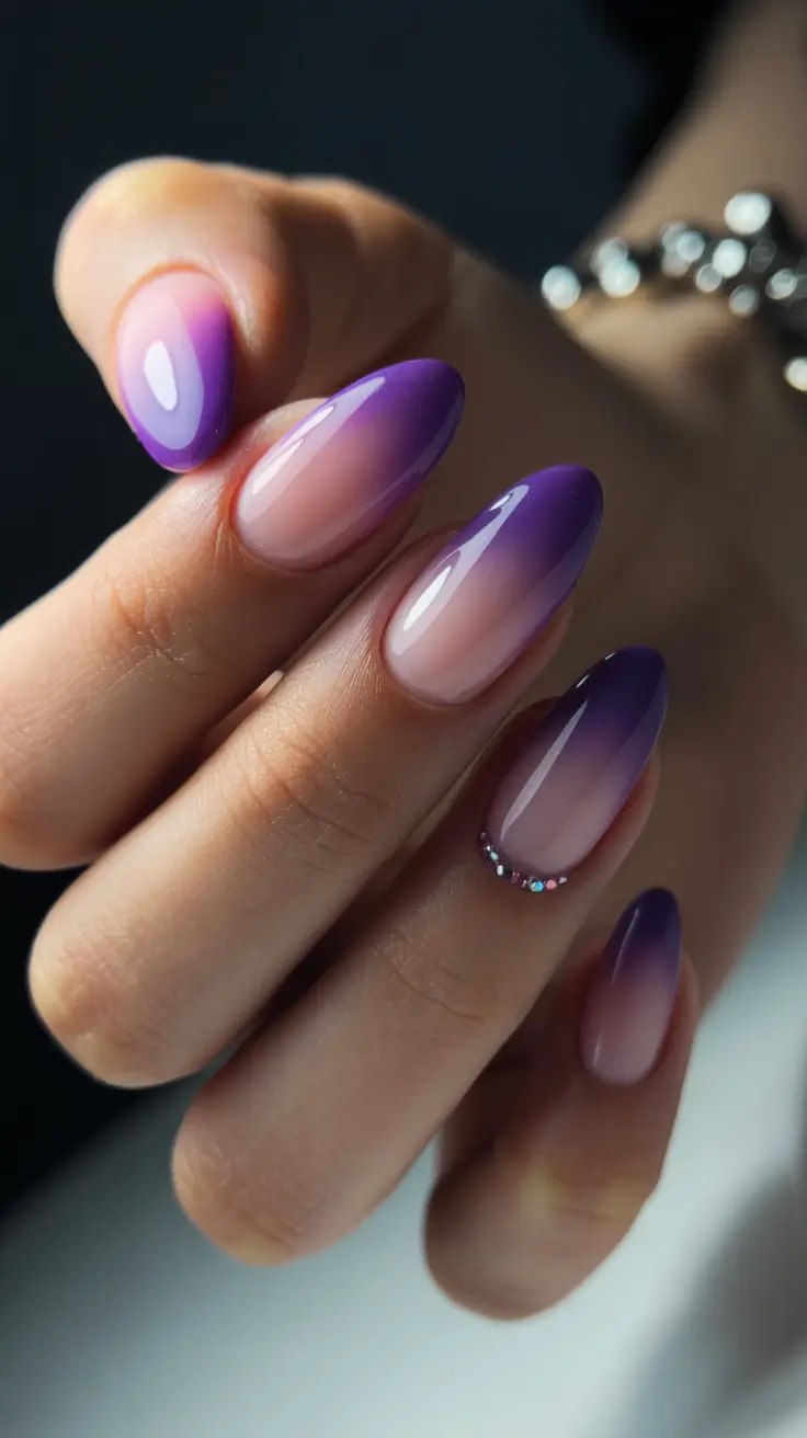 best gel nails 2026 Lavender Mist Ombre With Crystal Detailing
