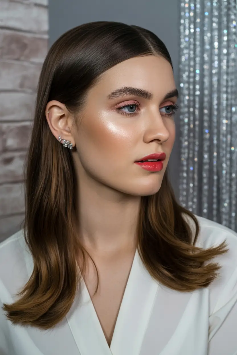 Best medium length hairstyles 2026 Polished Center Part Elegance