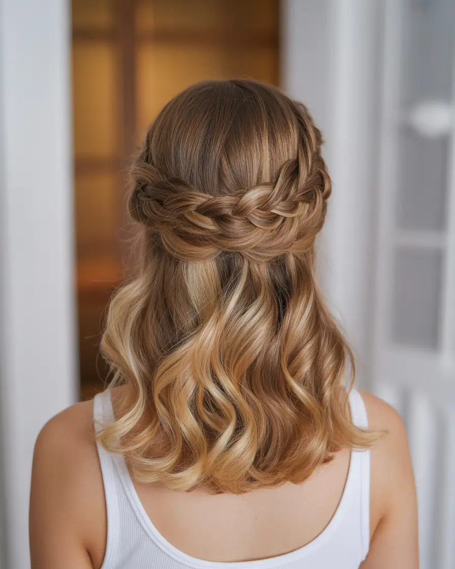 Best medium length hairstyles 2026 Golden Half Crown Waves