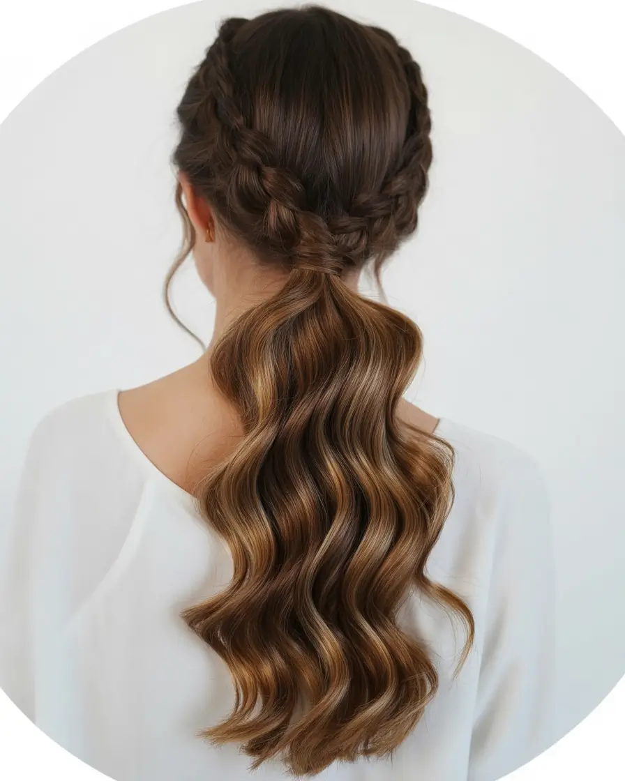 ponytail hairstyles Braided Romantic Waves Ponytail