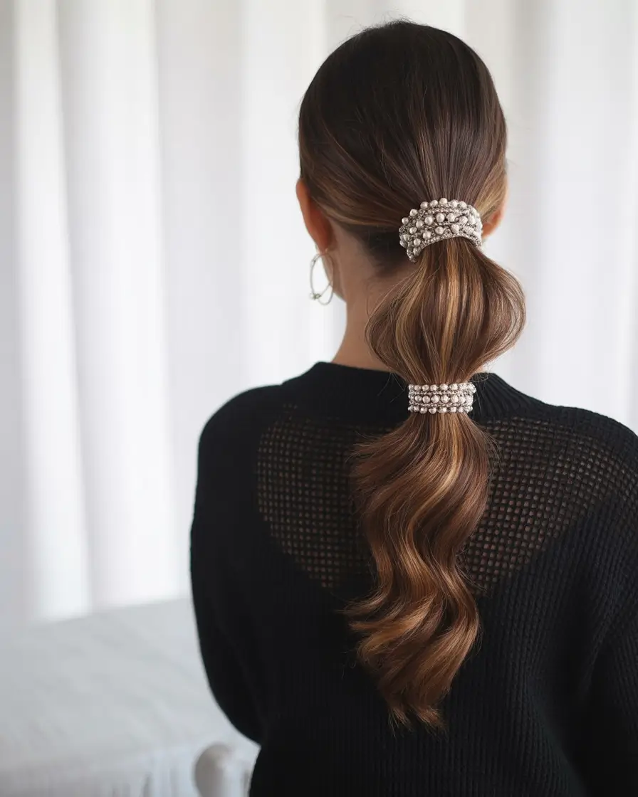 ponytail hairstyles Pearl Accent Bubble Ponytail