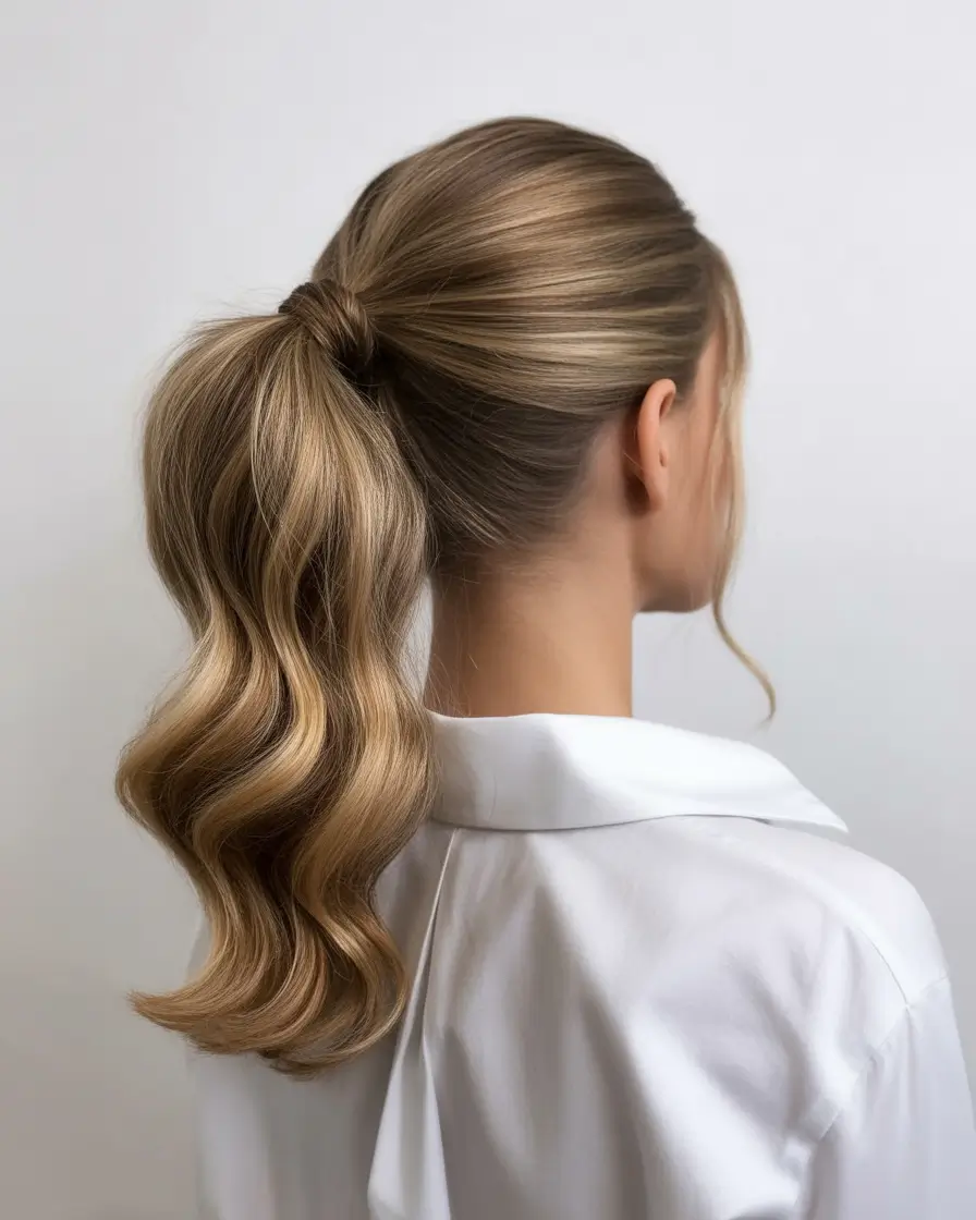 ponytail hairstyles Modern Polished Wave Ponytail