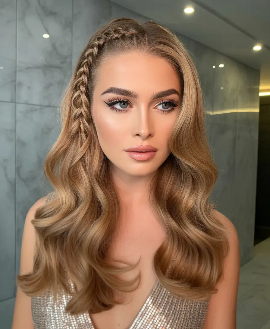 Best quick hairstyles 2026 Glam Wave Cascade With Side Braid Detail