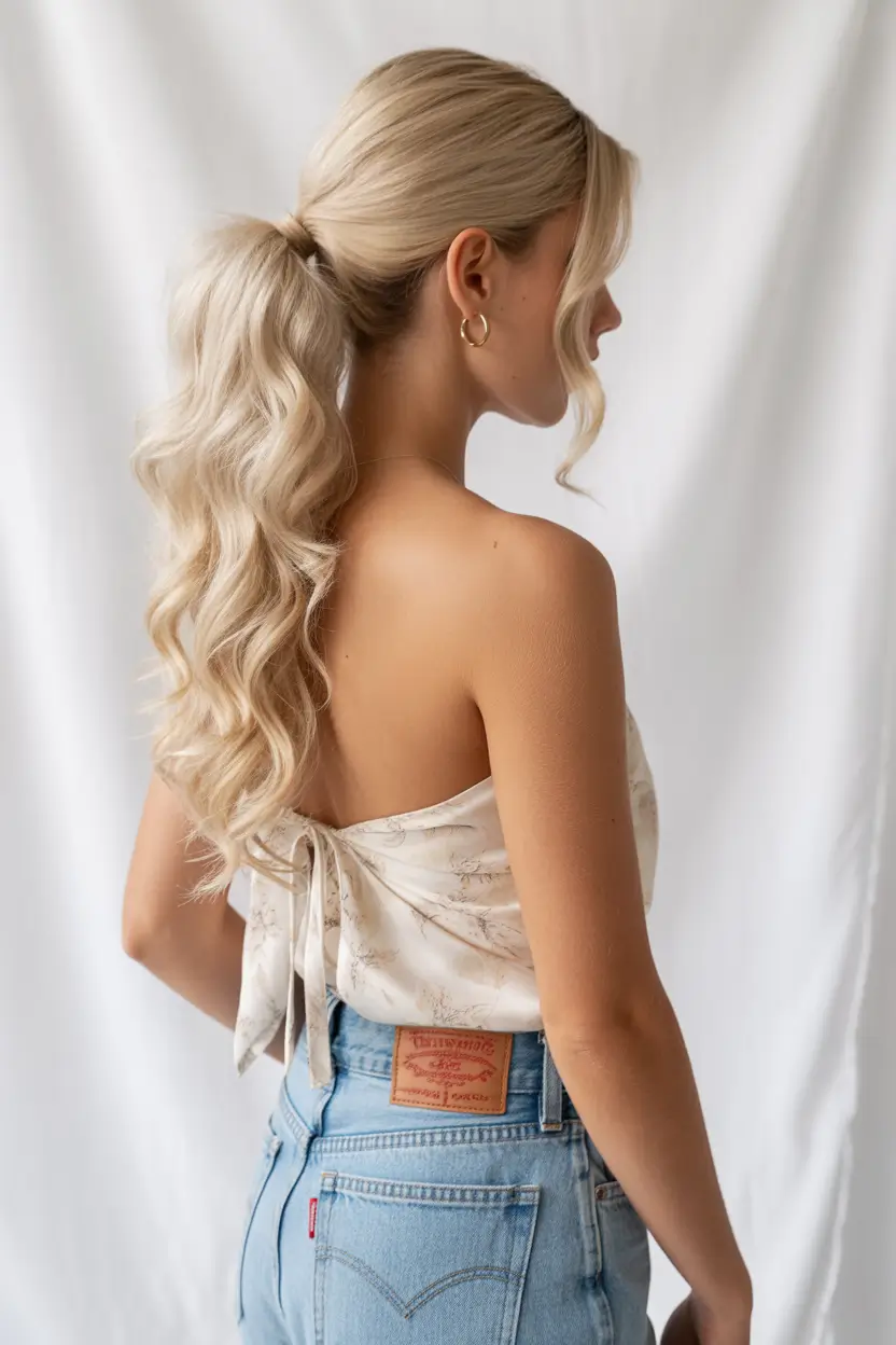 Best quick hairstyles 2026 Romantic Low Curled Ponytail With Soft Side Pieces