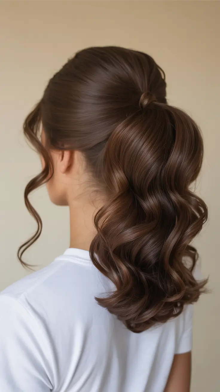 Best quick hairstyles 2026 Half Up Volumized Ponytail With Sculpted Curls