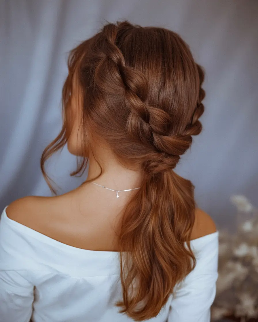 Best quick hairstyles 2026 Soft Side Braid Flowing Into a Low Pony