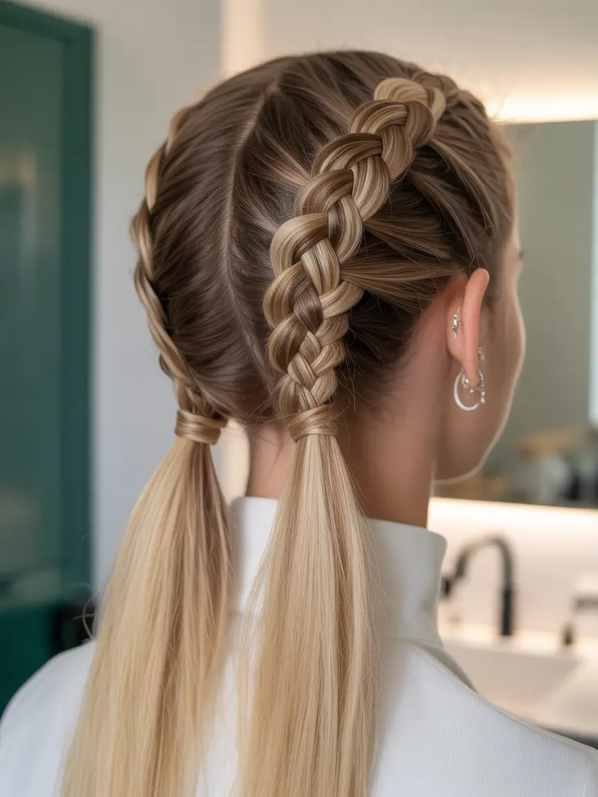 Best quick hairstyles 2026 Double Side Braids With Sleek Tied Ends