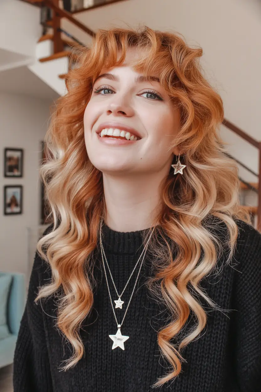 shag hairstyles Golden curly shag with joyful movement