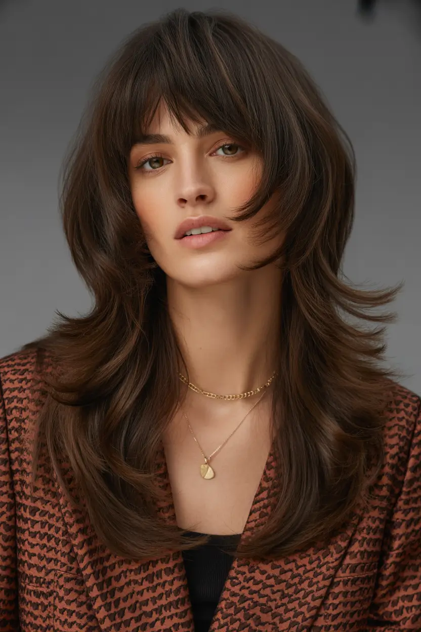shag hairstyles Dark chocolate long shag with sculpted layers