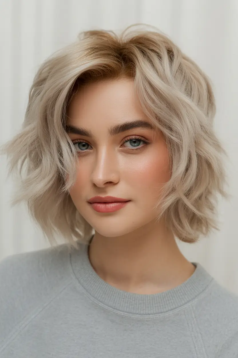 shag hairstyles Platinum textured bob with airy shag layers