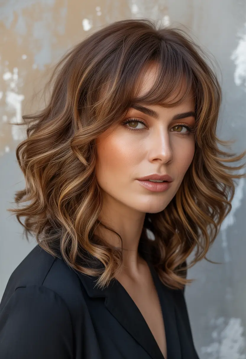 shag hairstyles Warm caramel medium shag with soft bounce