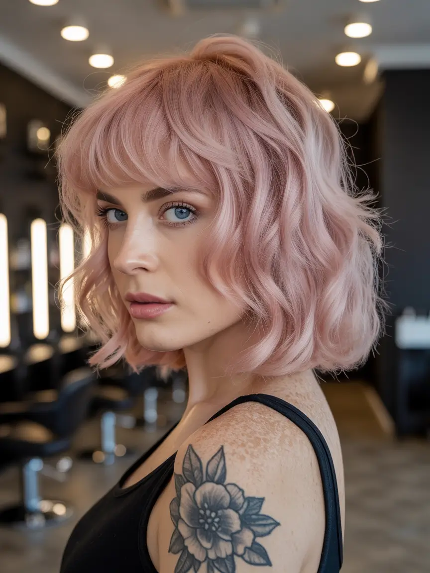 shag hairstyles Rosy pastel short shag with soft fullness