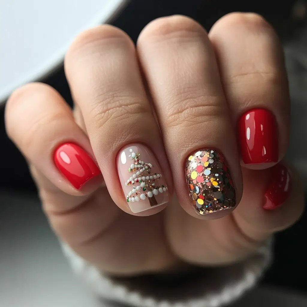 best short acrylic nails 2026 Cherry Red With a Holiday Twist (Yes, It’s Still Cool)