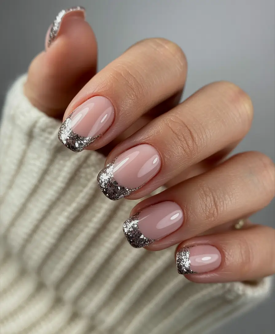 best short acrylic nails 2026 Silver Glitter French Tips That Feel Like Jewelry