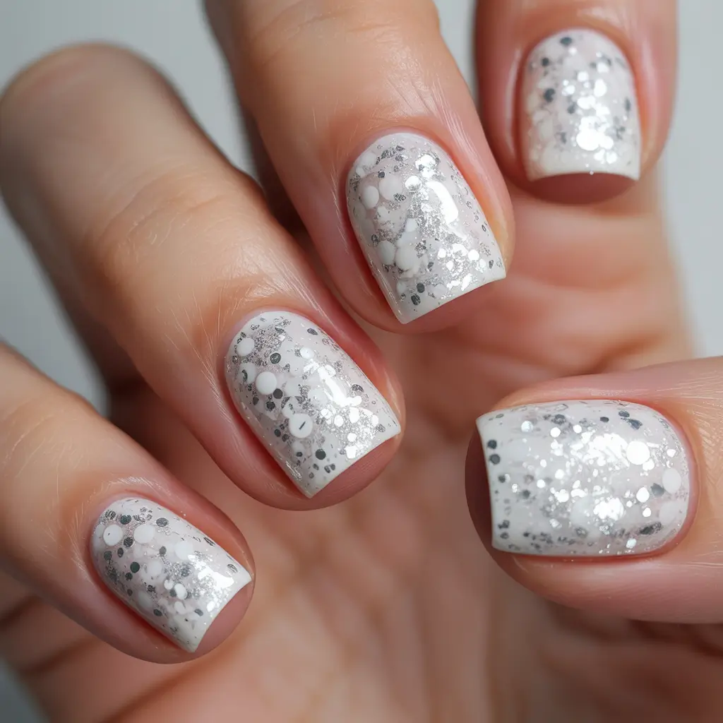 best short acrylic nails 2026 Snowfall Confetti Nails That Feel Like Fresh Powder