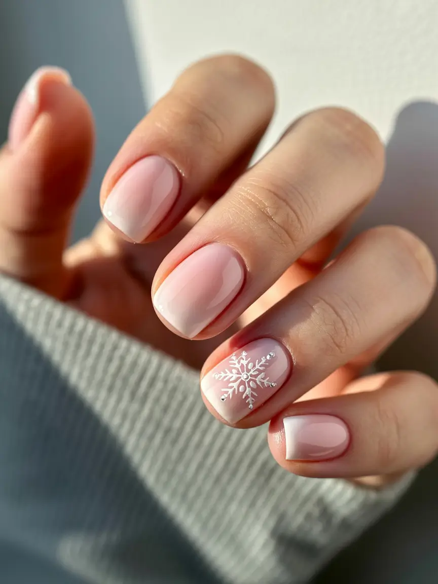 best short acrylic nails 2026 Blush Pink Minimal Nails With a Tiny Snowflake Moment