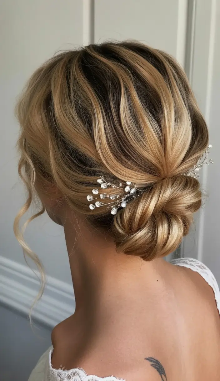 wedding hairstyles 2026 Low Chignon with Crystal Accents
