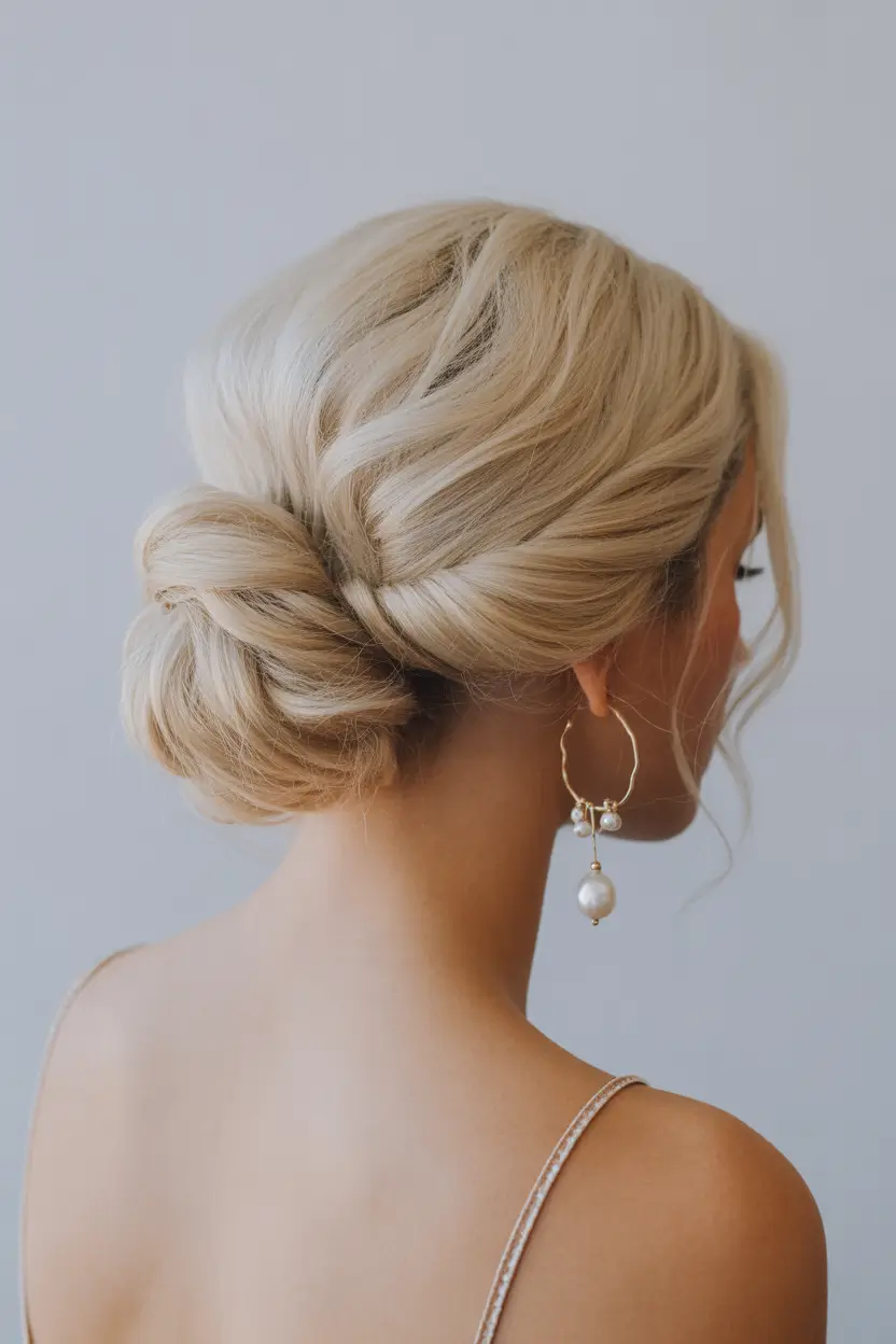 wedding hairstyles 2026 Soft Pearl Blonde Bun