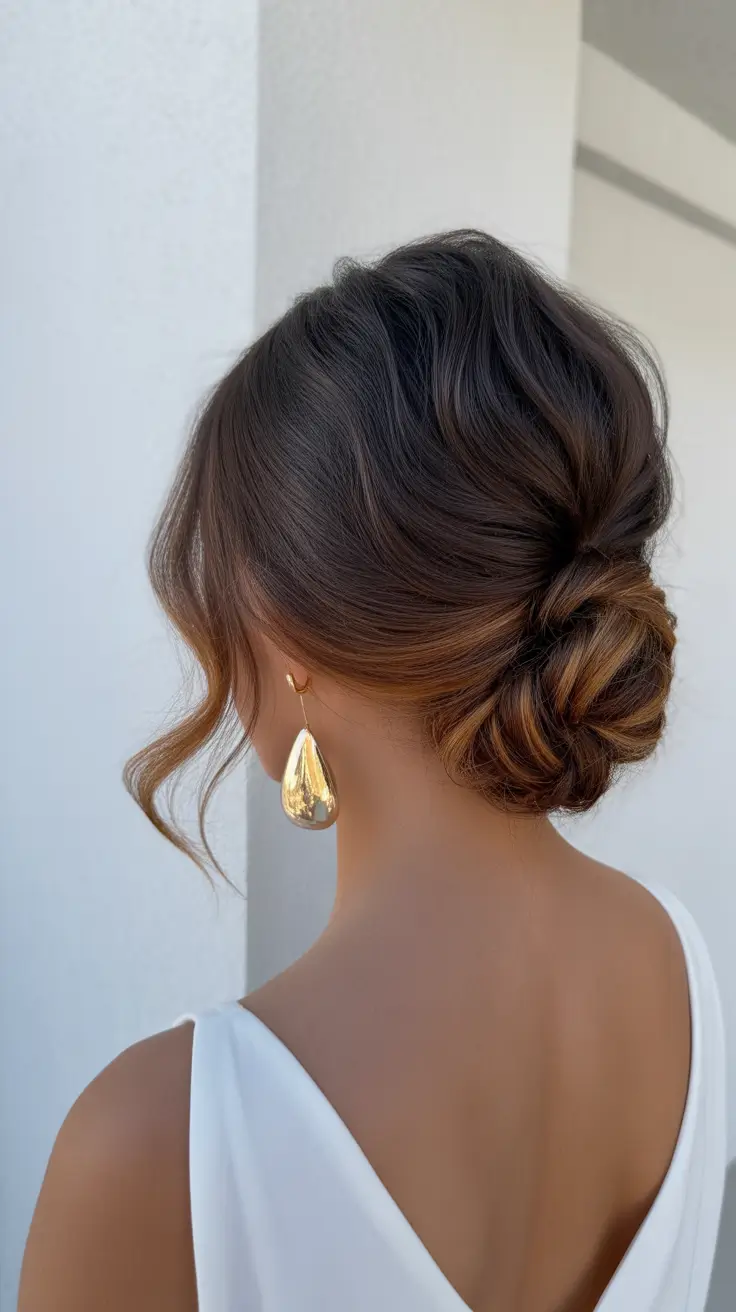 wedding hairstyles 2026 Soft Romantic Knot with Golden Glow