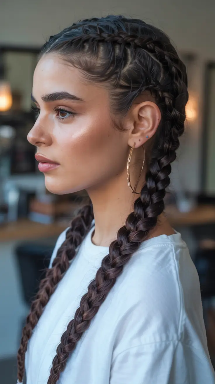braids hairstyles Power Dutch Braids with a Street-Chic Edge