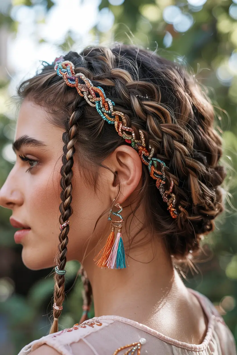 braids hairstyles Boho Crown Braid with Jewel Accents