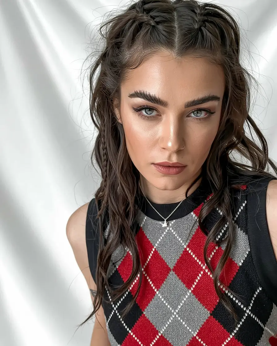 braids hairstyles Playful Half Up Braids with Soft Grunge Vibes