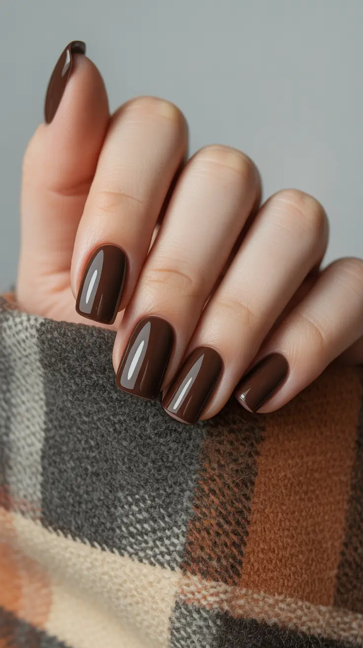 brown-nails-2026-designs-ideas-Classic-Short-Chocolate-Shine