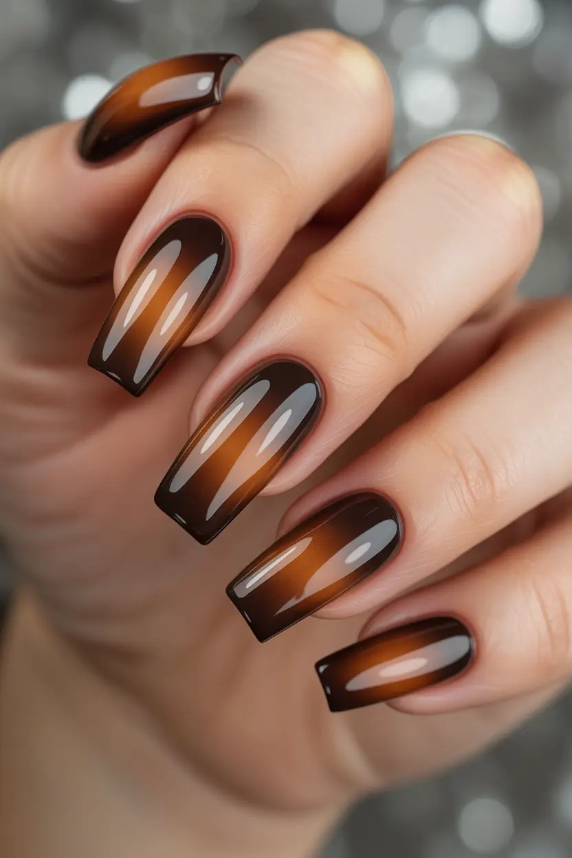 brown-nails-2026-designs-ideas-Amber-Glow-Square-Fade
