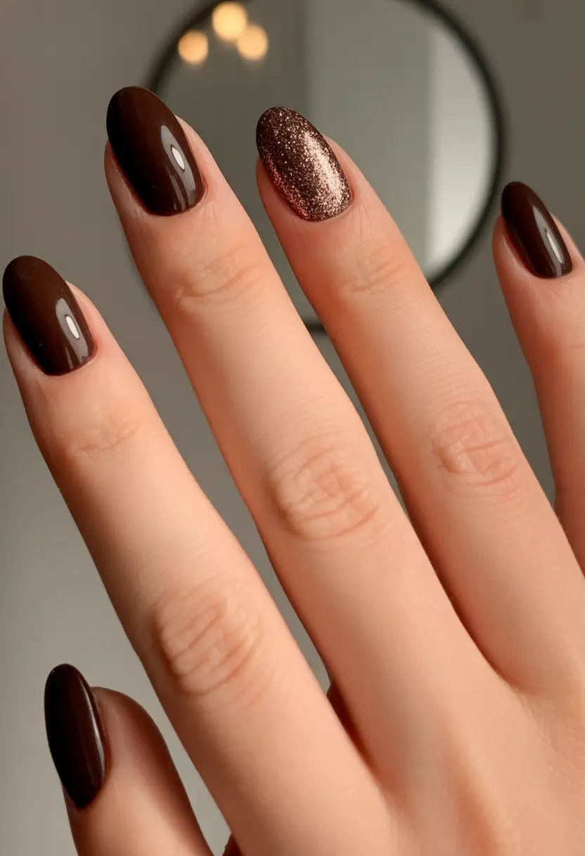 brown-nails-2026-designs-ideas-Chocolate-Shine-With-Sparkled-Accent