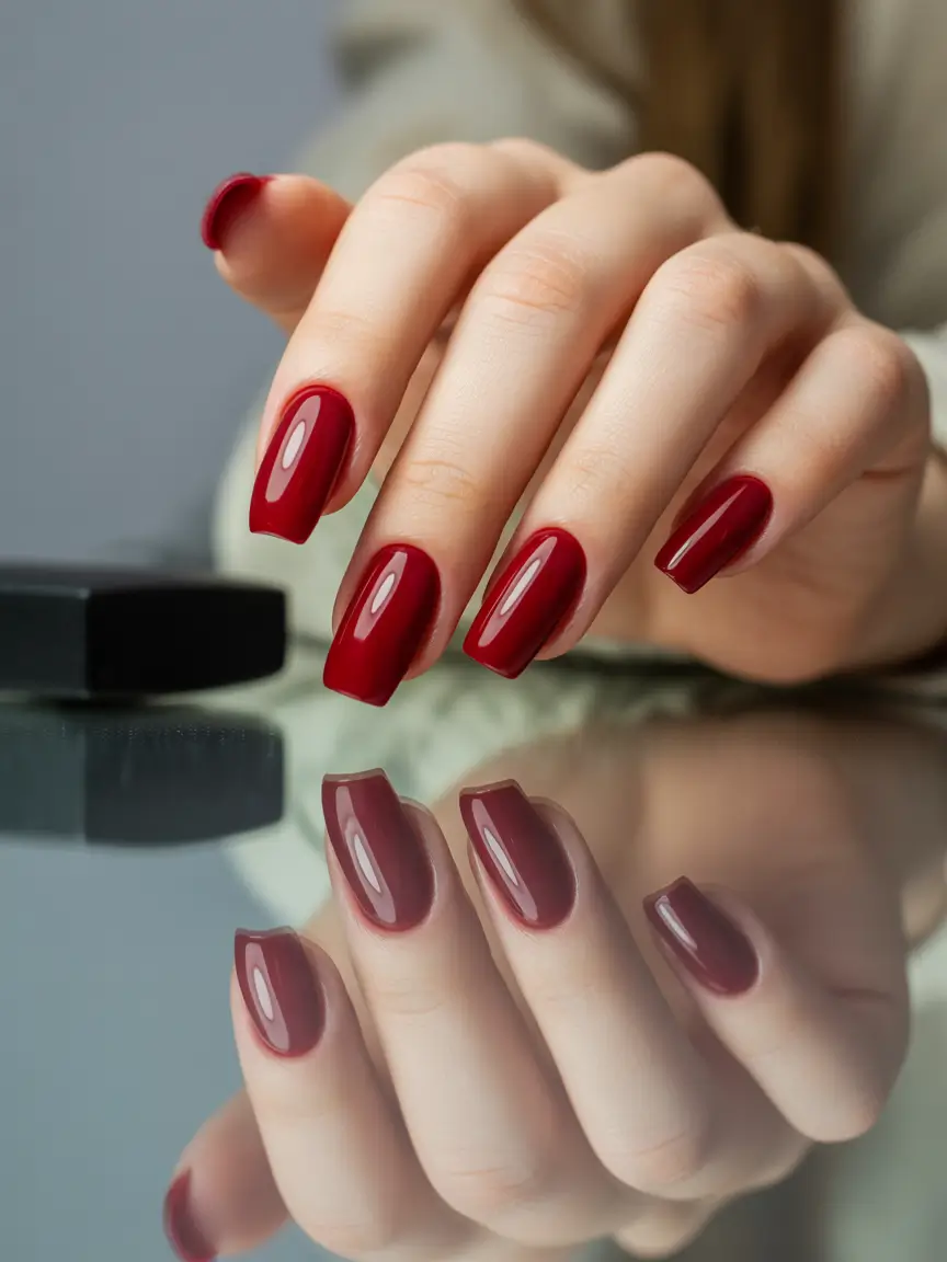classic square nails 2026 Deep Red Square Nails That Always Feel Expensive