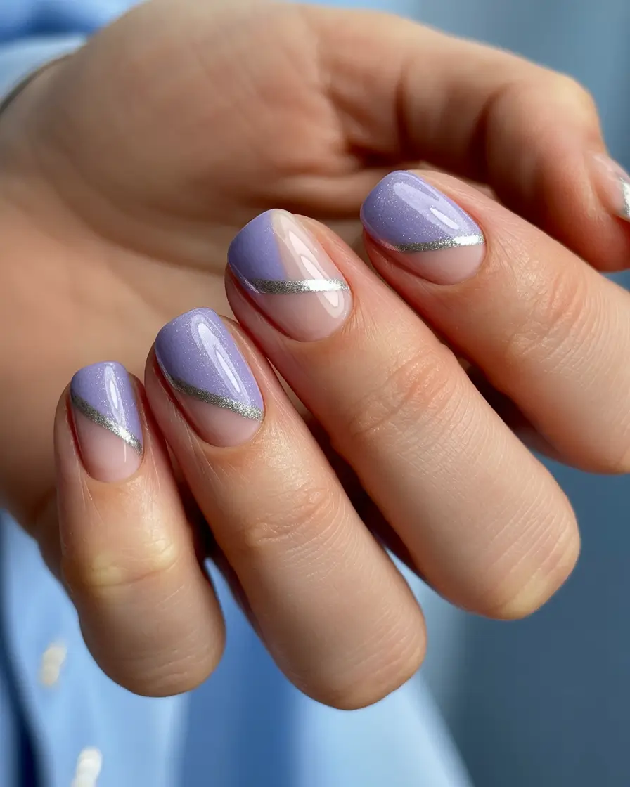 classic square nails 2026 Lavender Diagonal French: A Modern Twist on Square Romance