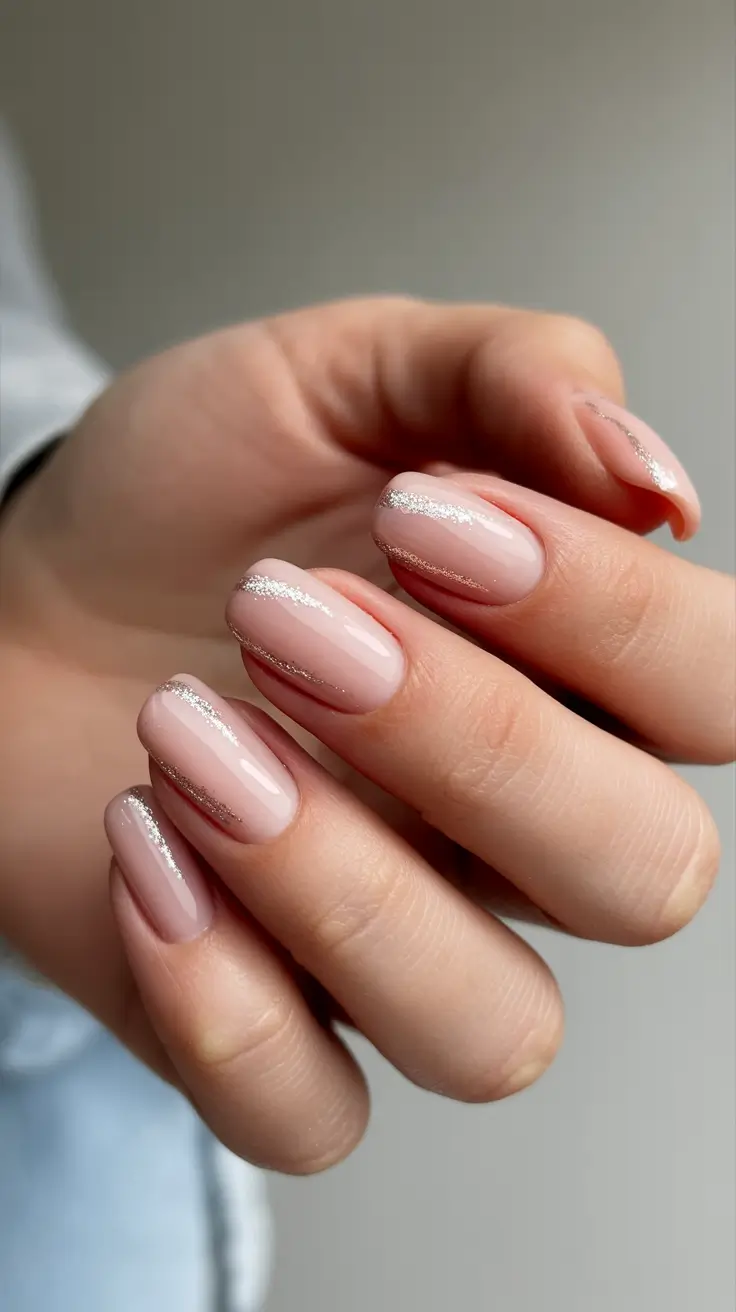 classic square nails 2026 Sheer Nude with Glitter Edges: The Clean-Girl Upgrade