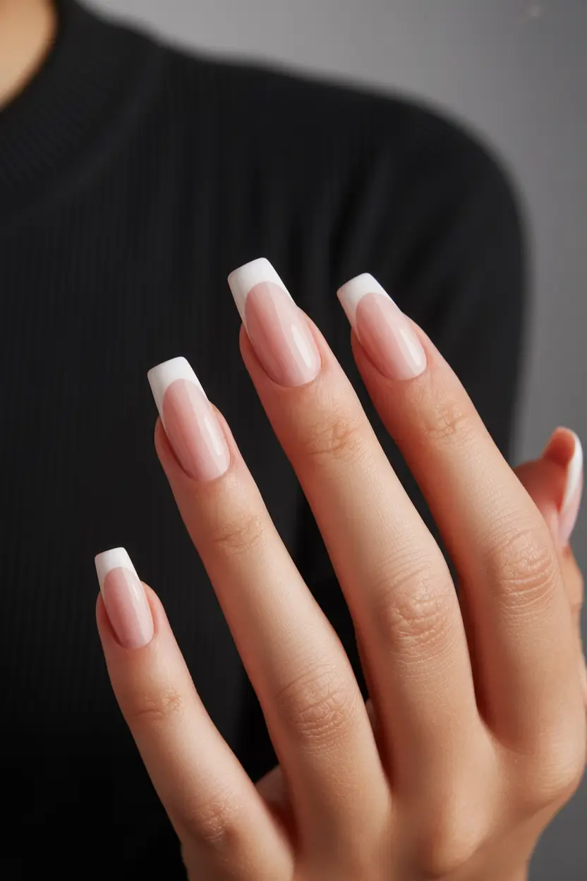 classic square nails 2026 Soft Blush Ombré French on Medium Square Nails