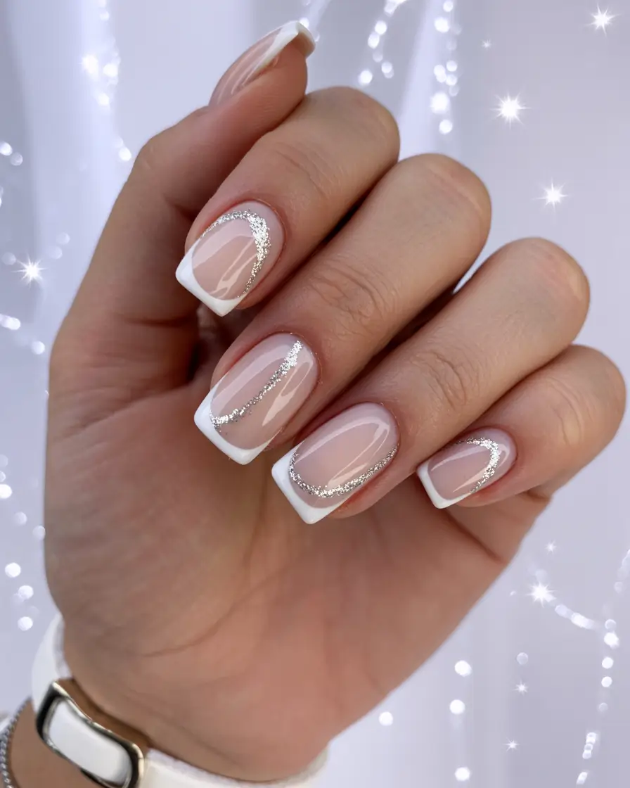 classy-wedding-nails-for-bride-2026-Classic-French-With-Silver-Ribbon-Shimmer