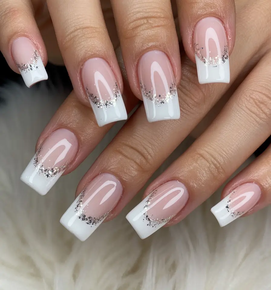 wedding-nails-2026-White-French-Tips-With-a-Silver-Halo-Finish