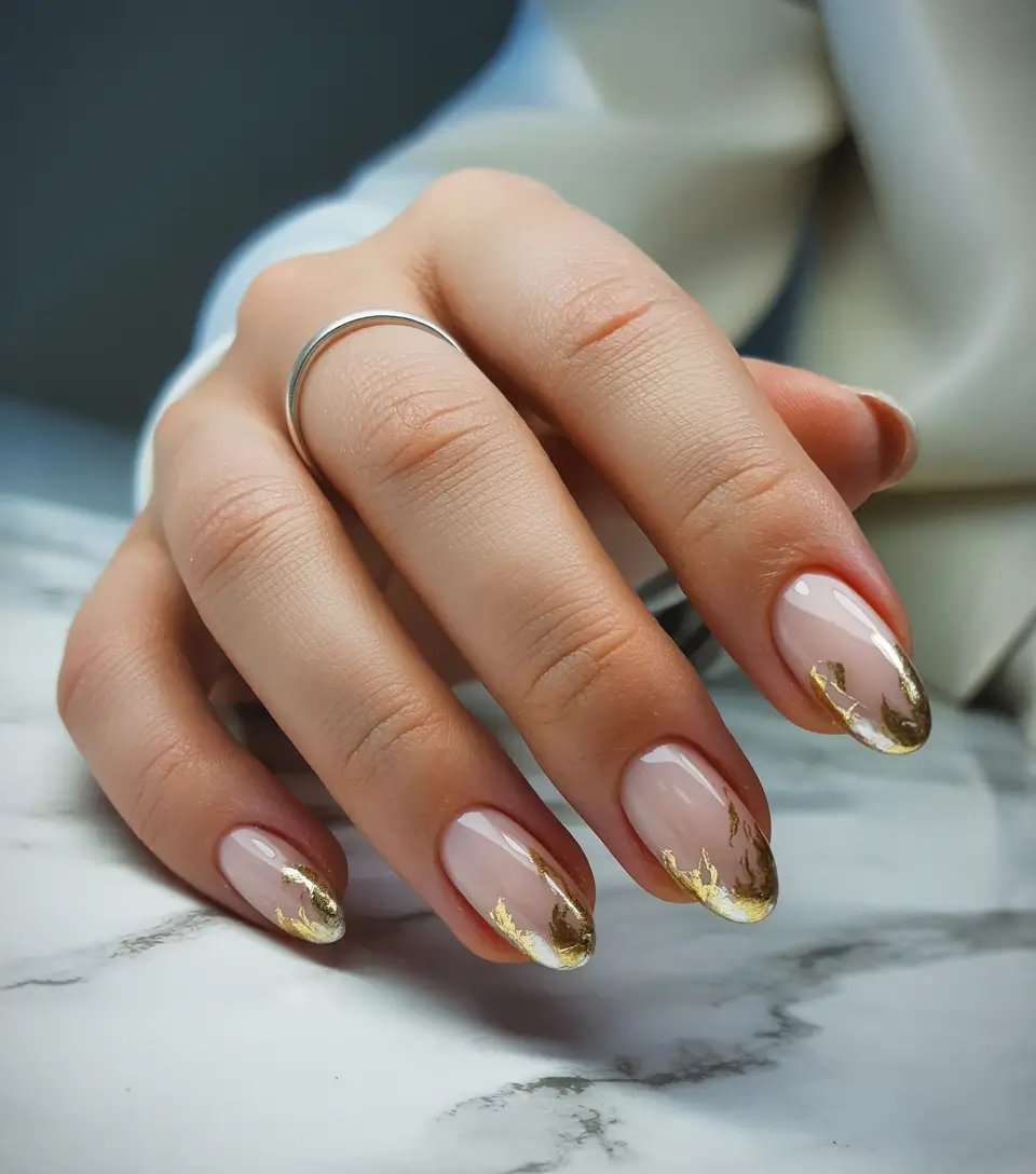 wedding-nails-2026-Golden-Foil-Touches-On-Soft-Almond-Glow