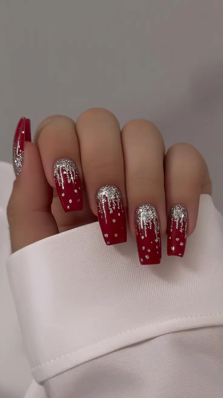 creative-coffin-nails-2026 Red Frosted Drip Shine