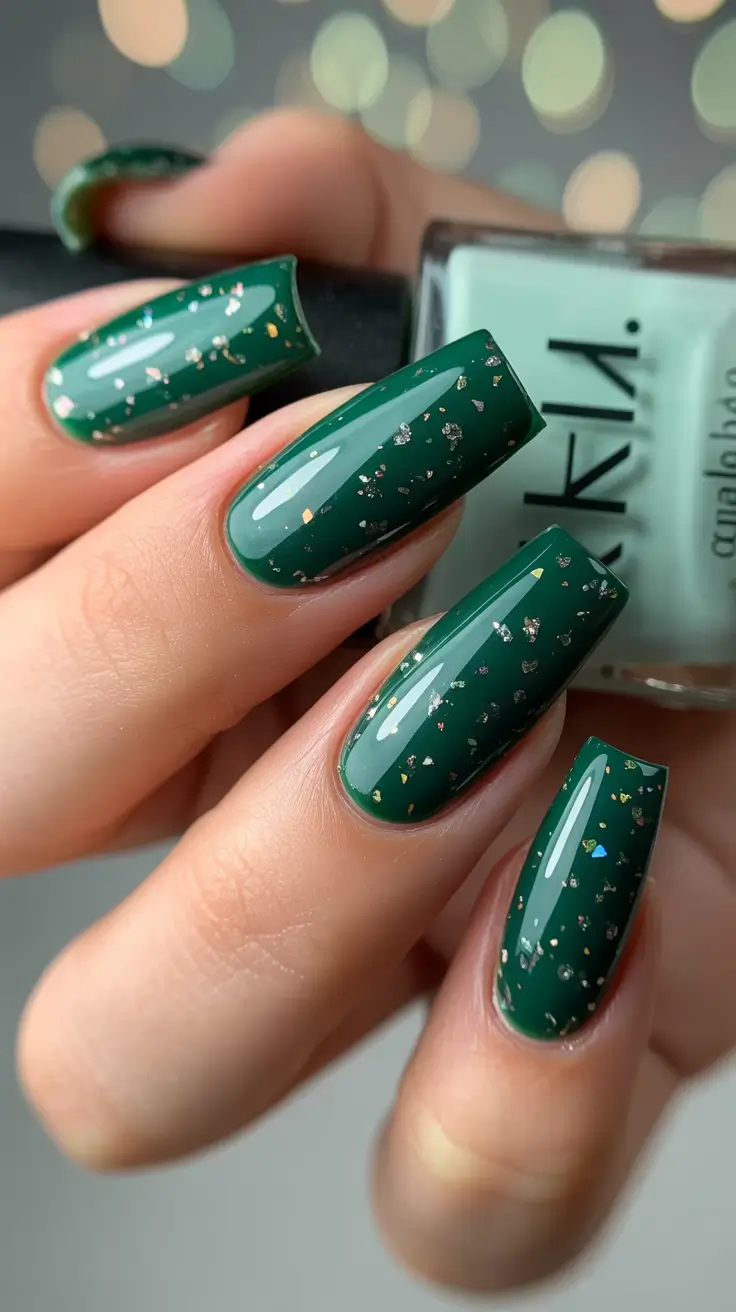 creative-coffin-nails-2026 Evergreen Flecked Minimalism