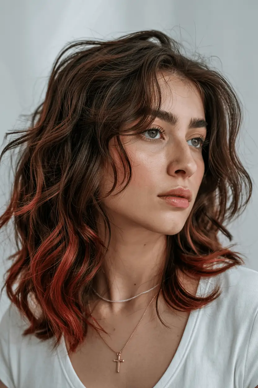 hairstyles ideas for medium hair Chocolate Waves with Fiery Copper Tips