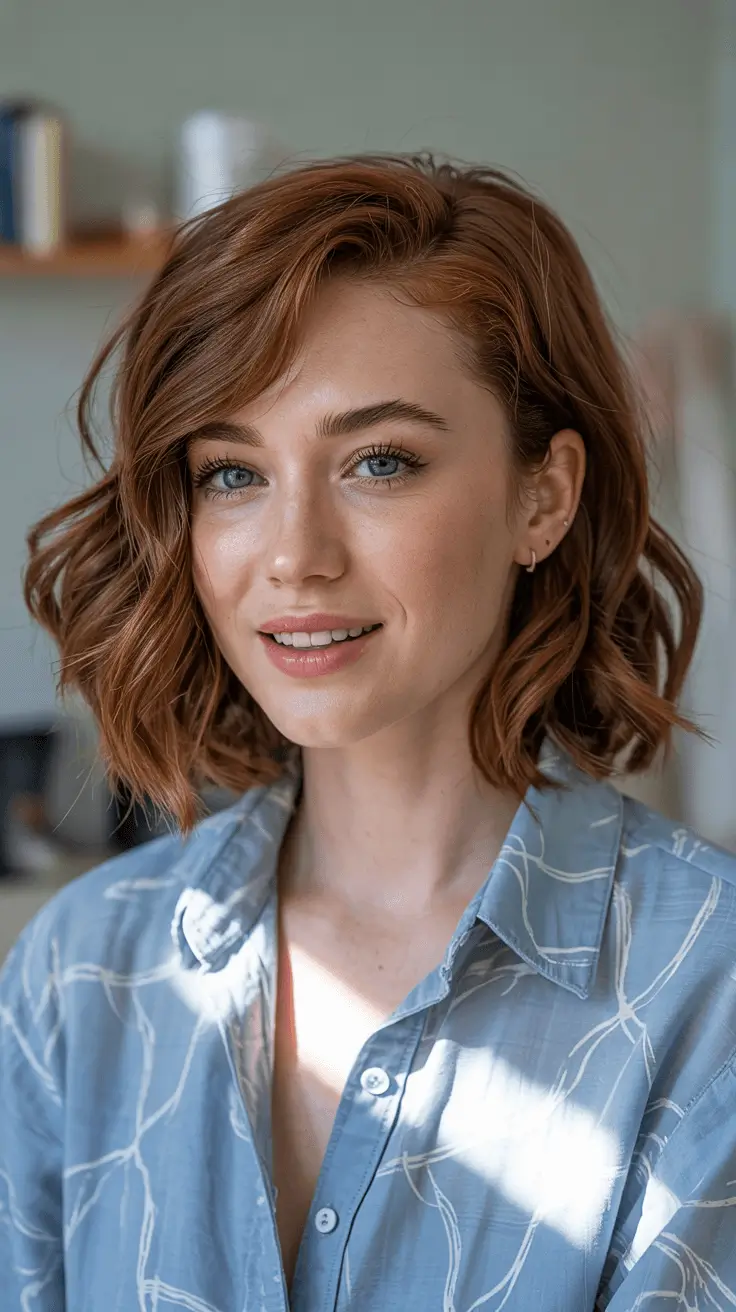 hairstyles ideas short hair Copper Curls with Playful Side Part