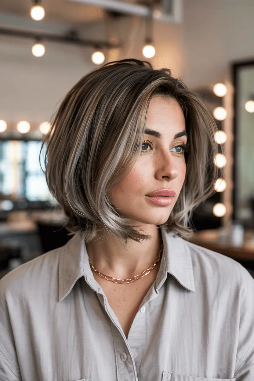 hairstyles ideas for short hair Smoky Ash Bob with Dimensional Layers