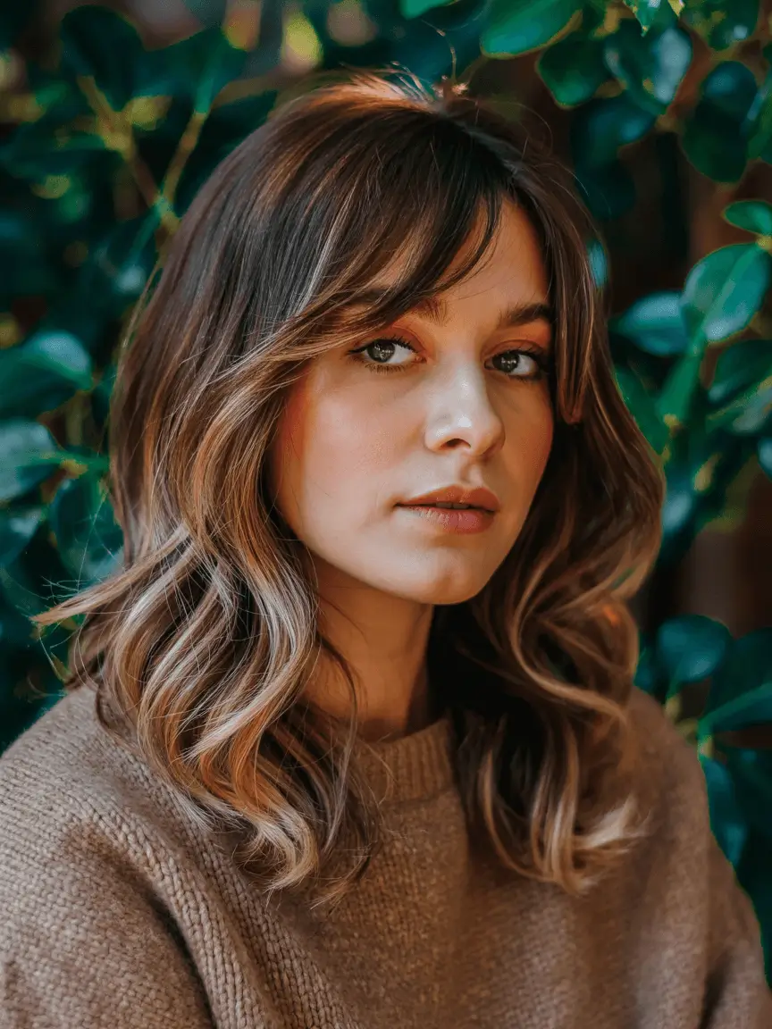 hairstyles ideas medium hair Balayage Waves with Feathered Fringe