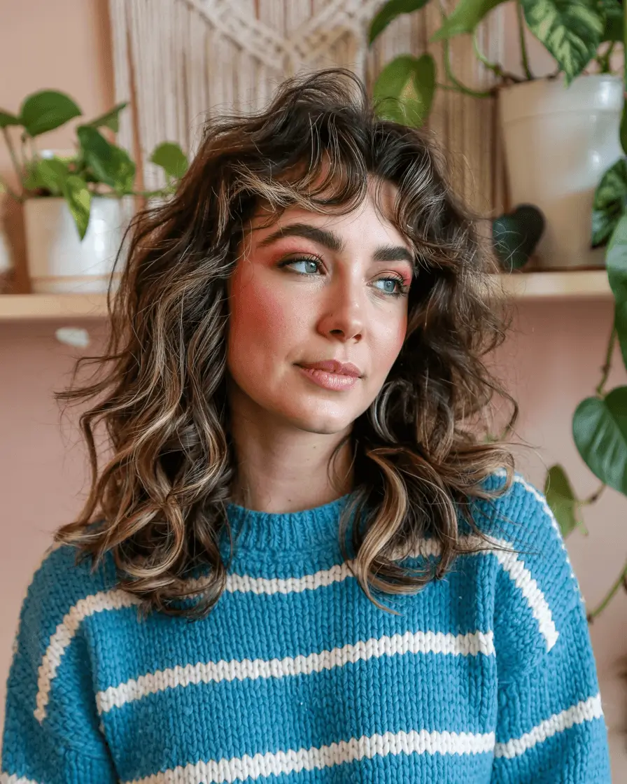 hairstyles ideas medium hair Curly Layers with Soft Fringe