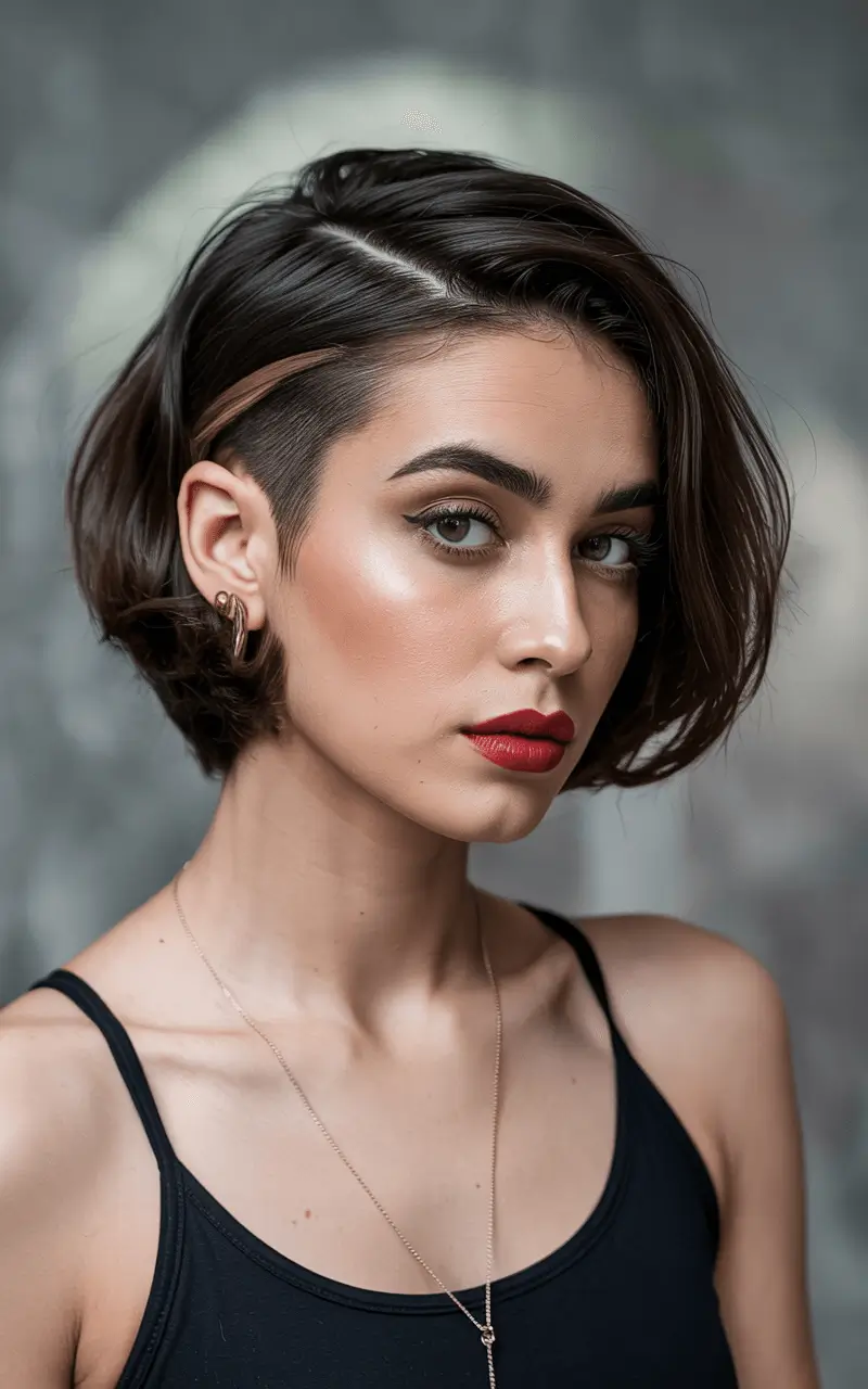 hairstyles ideas short hair Edgy Side Shave with Sleek Asymmetry