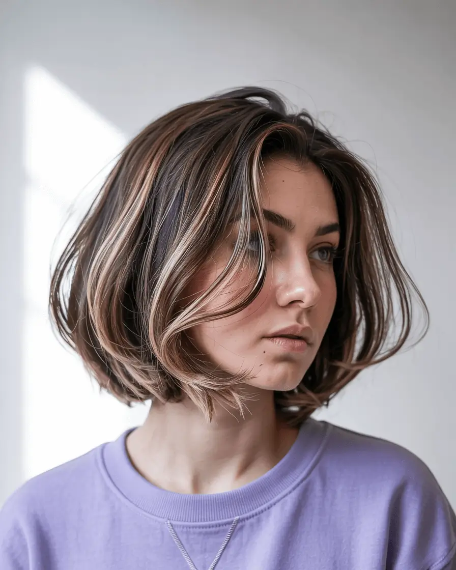 hairstyles ideas for short hair Textured French Bob with Champagne Highlights